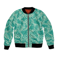 Tahiti Teal Tiare Floral Bomber Jacket Monstera Palm Tropical Leaves - Polynesian Pride