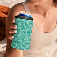 Tahiti Teal Tiare Floral 4 in 1 Can Cooler Tumbler Monstera Palm Tropical Leaves - Polynesian Pride