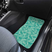 Tahiti Teal Tiare Floral Car Mats Monstera Palm Tropical Leaves - Polynesian Pride