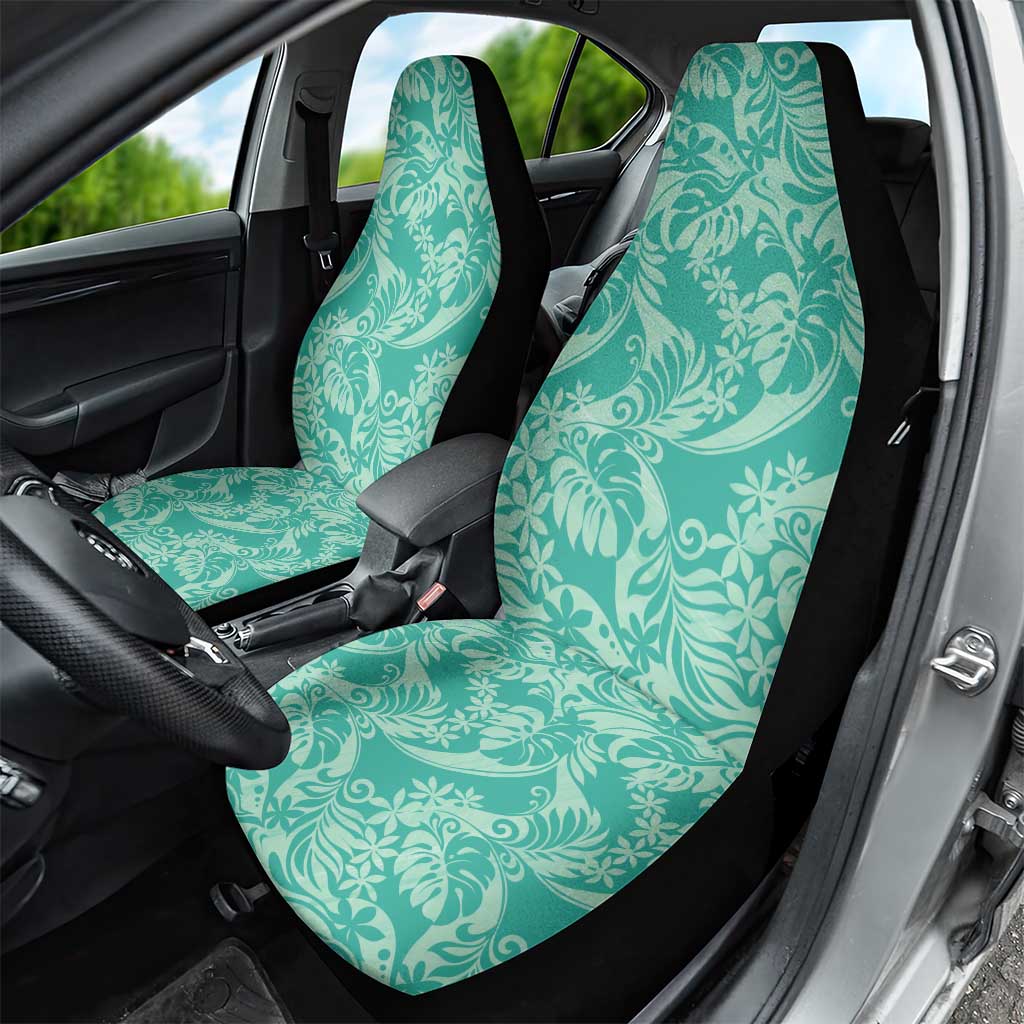 Tahiti Teal Tiare Floral Car Seat Cover Monstera Palm Tropical Leaves - Polynesian Pride