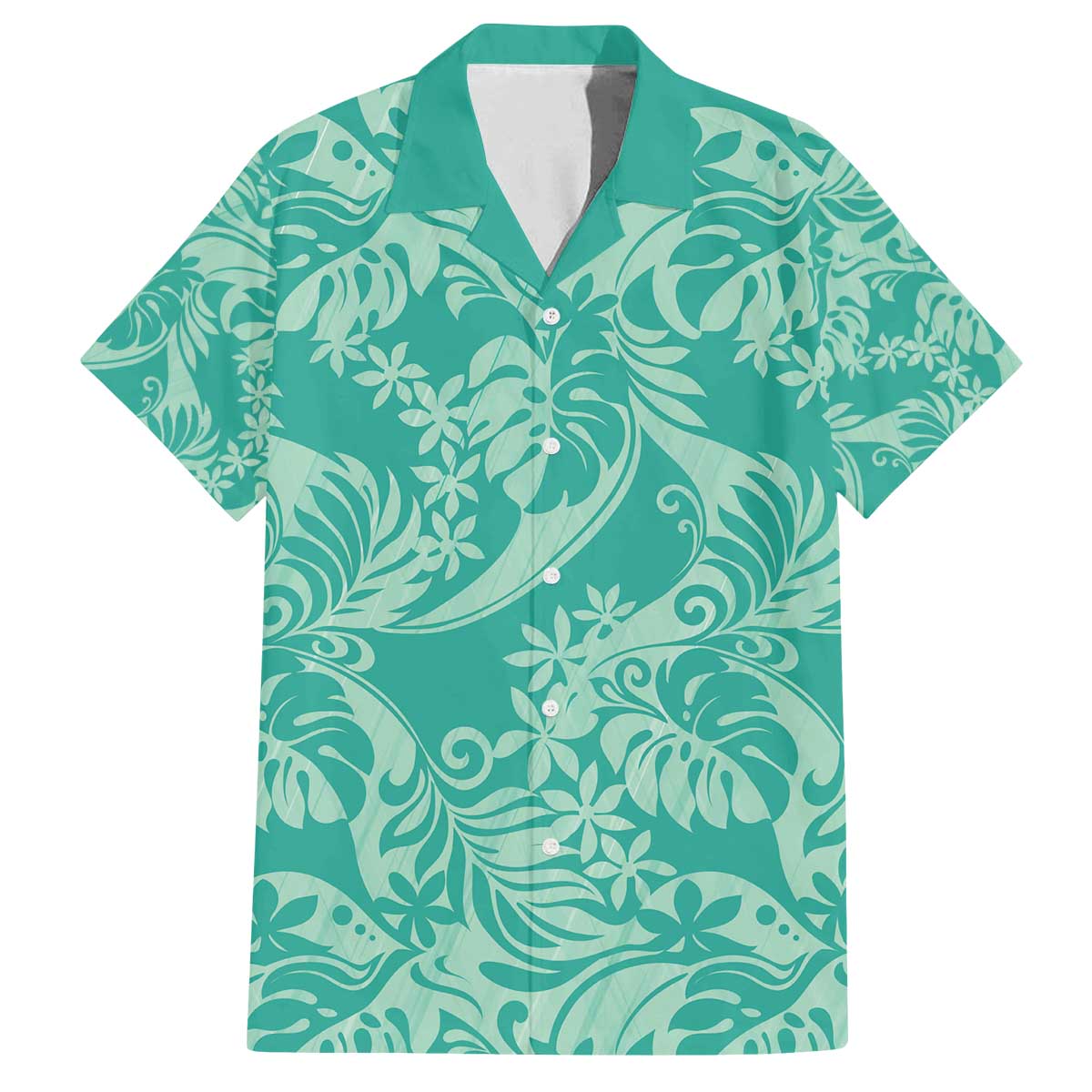 Tahiti Teal Tiare Floral Family Matching Off The Shoulder Long Sleeve Dress and Hawaiian Shirt Monstera Palm Tropical Leaves - Polynesian Pride