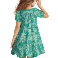 Tahiti Teal Tiare Floral Family Matching Off Shoulder Short Dress and Hawaiian Shirt Monstera Palm Tropical Leaves - Polynesian Pride