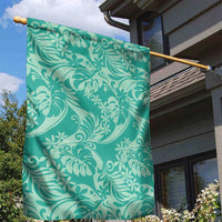 Tahiti Teal Tiare Floral Garden Flag Monstera Palm Tropical Leaves - Polynesian Pride