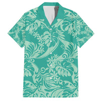 Tahiti Teal Tiare Floral Hawaiian Shirt Monstera Palm Tropical Leaves - Polynesian Pride