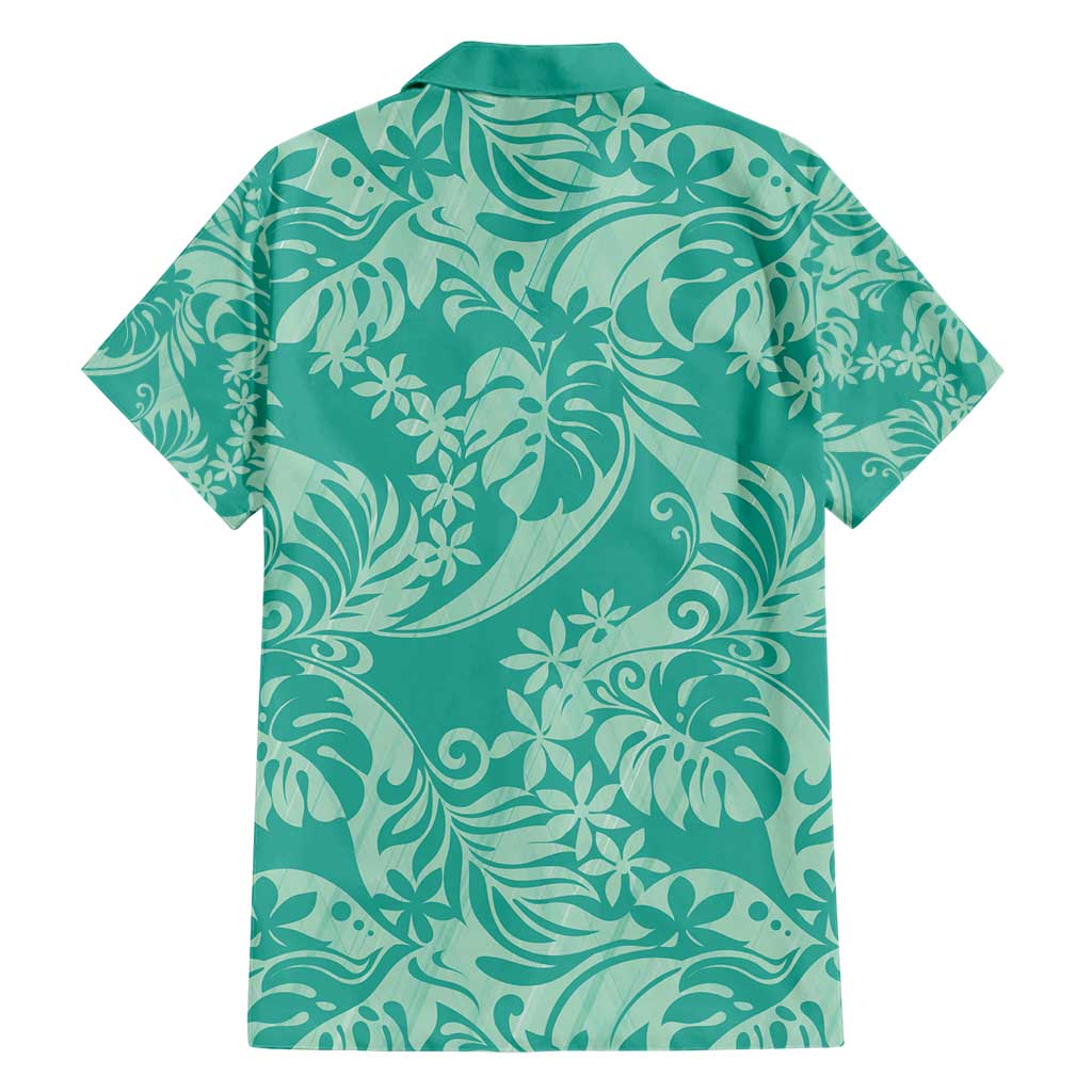 Tahiti Teal Tiare Floral Hawaiian Shirt Monstera Palm Tropical Leaves - Polynesian Pride