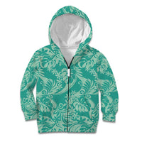 Tahiti Teal Tiare Floral Kid Hoodie Monstera Palm Tropical Leaves - Polynesian Pride