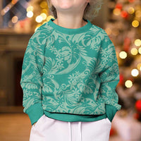 Tahiti Teal Tiare Floral Kid Ugly Christmas Sweater Monstera Palm Tropical Leaves - Polynesian Pride