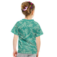 Tahiti Teal Tiare Floral Kid T Shirt Monstera Palm Tropical Leaves - Polynesian Pride