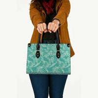 Tahiti Teal Tiare Floral Leather Bag Monstera Palm Tropical Leaves - Polynesian Pride