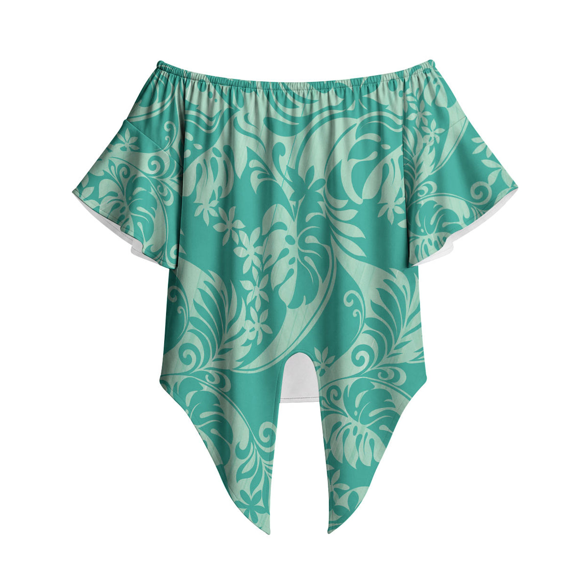 Tahiti Teal Tiare Floral Off Shoulder Wrap Waist Top Monstera Palm Tropical Leaves LT01 Teal - Polynesian Pride