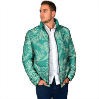 Tahiti Teal Tiare Floral Padded Jacket Monstera Palm Tropical Leaves - Polynesian Pride