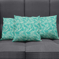 Tahiti Teal Tiare Floral Pillow Cover Monstera Palm Tropical Leaves - Polynesian Pride