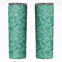Tahiti Teal Tiare Floral Skinny Tumbler Monstera Palm Tropical Leaves - Polynesian Pride