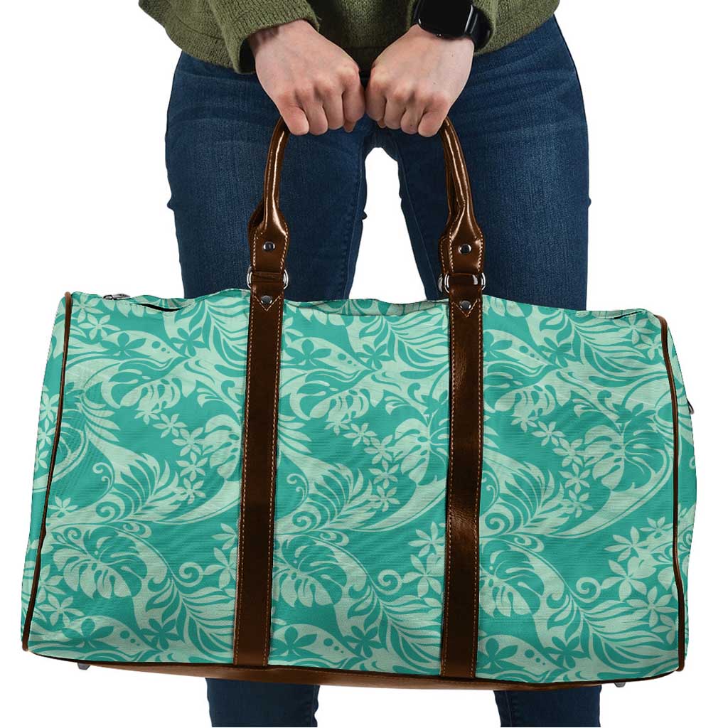 Tahiti Teal Tiare Floral Travel Bag Monstera Palm Tropical Leaves - Polynesian Pride