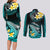 Hawaii Couples Matching Long Sleeve Bodycon Dress and Long Sleeve Button Shirts Polynesian Shark with Kakau Turquoise Version LT01 - Polynesian Pride