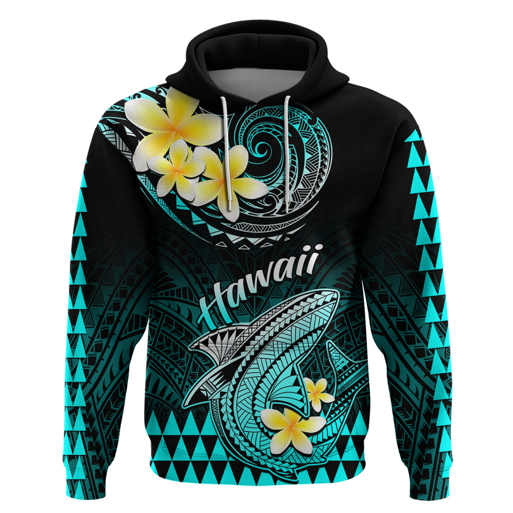 Hawaii Hoodie Polynesian Shark with Kakau Turquoise Version LT01 Pullover Hoodie Turquoise - Polynesian Pride