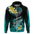 Hawaii Hoodie Polynesian Shark with Kakau Turquoise Version LT01 Zip Hoodie Turquoise - Polynesian Pride