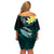 Hawaii Off Shoulder Short Dress Polynesian Shark with Kakau Turquoise Version LT01 - Polynesian Pride