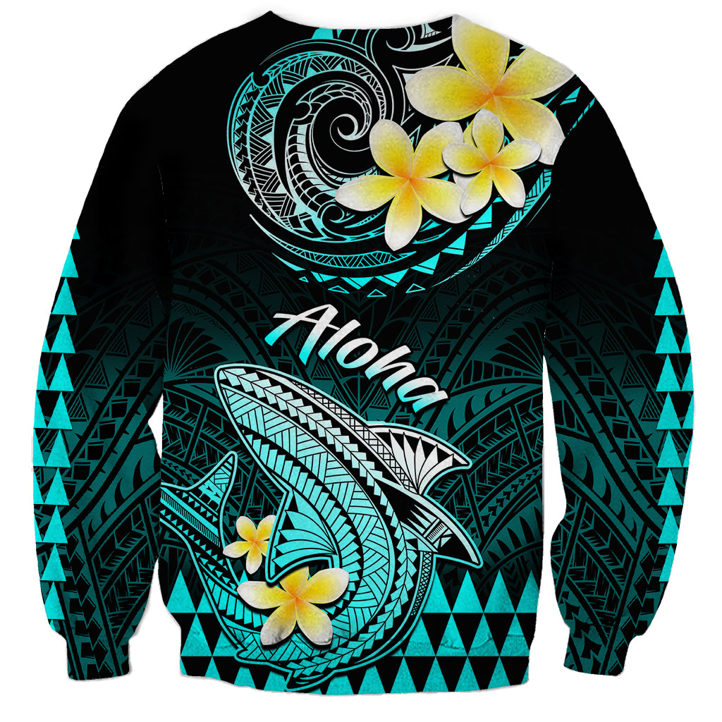 Hawaii Sweatshirt Polynesian Shark with Kakau Turquoise Version LT01 - Polynesian Pride