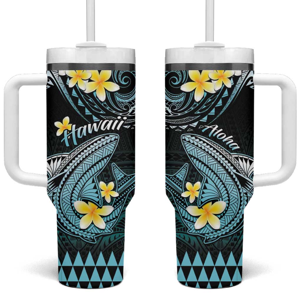 Hawaii Tumbler With Handle Polynesian Shark with Kakau Turquoise Version