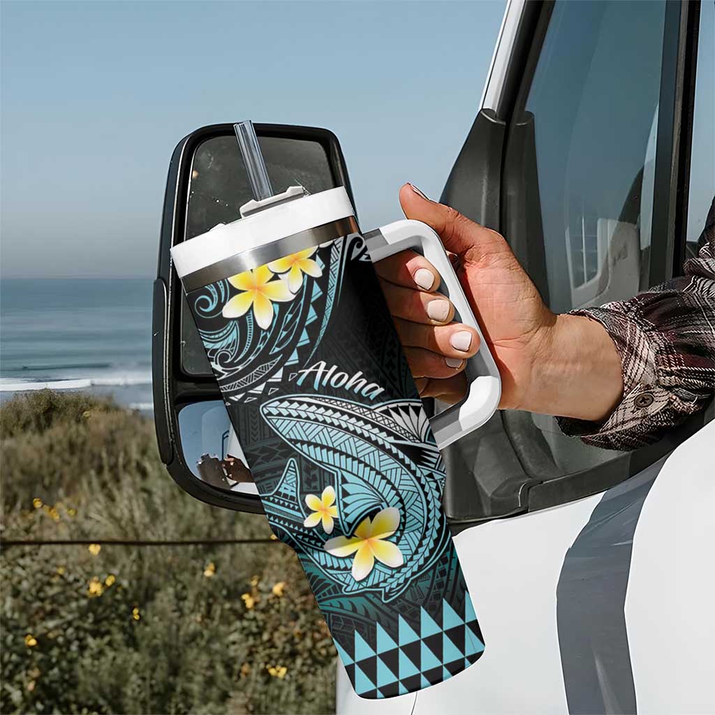 Hawaii Tumbler With Handle Polynesian Shark with Kakau Turquoise Version