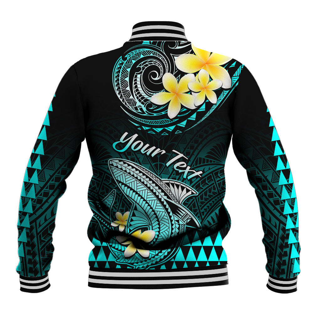 Personalised Hawaii Baseball Jacket Polynesian Shark with Kakau Turquoise Version LT01 - Polynesian Pride