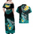 Personalised Hawaii Couples Matching Off Shoulder Maxi Dress and Hawaiian Shirt Polynesian Shark with Kakau Turquoise Version LT01 - Polynesian Pride