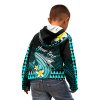 Personalised Hawaii Kid Hoodie Polynesian Shark with Kakau Turquoise Version LT01 - Polynesian Pride