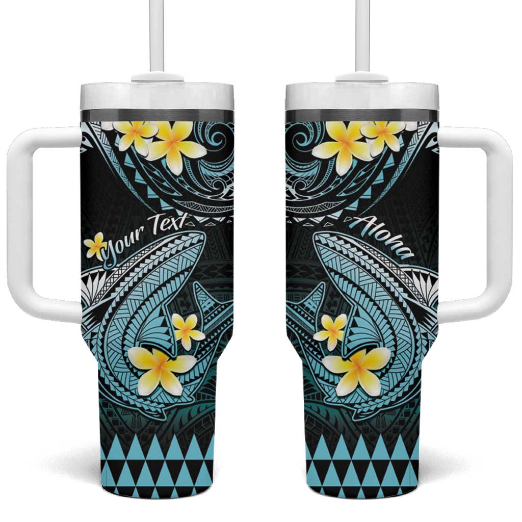 Personalised Hawaii Tumbler With Handle Polynesian Shark with Kakau Turquoise Version