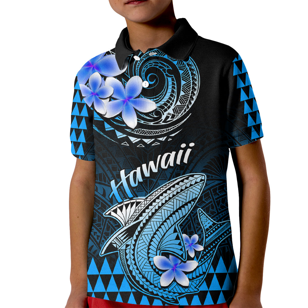 Hawaii Kid Polo Shirt Polynesian Shark with Kakau Blue Version LT01 Kid Blue - Polynesian Pride