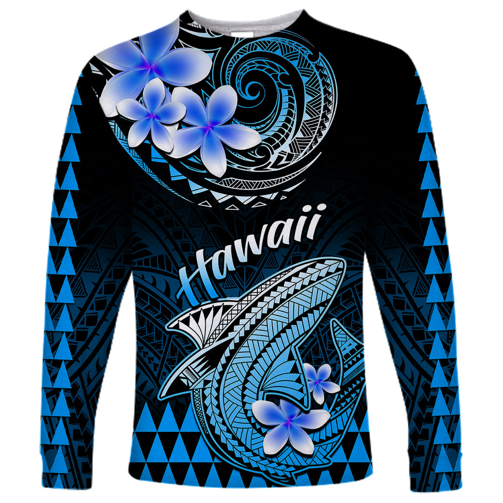 Hawaii Long Sleeve Shirt Polynesian Shark with Kakau Blue Version LT01 Unisex Blue - Polynesian Pride