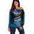 Hawaii Off Shoulder Sweater Polynesian Shark with Kakau Blue Version LT01 Women Blue - Polynesian Pride