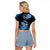 Hawaii Raglan Cropped T Shirt Polynesian Shark with Kakau Blue Version LT01 - Polynesian Pride
