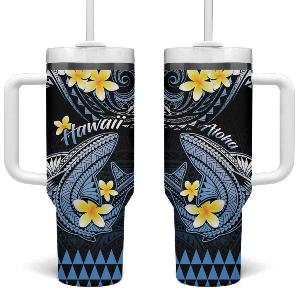 Hawaii Tumbler With Handle Polynesian Shark with Kakau Blue Version