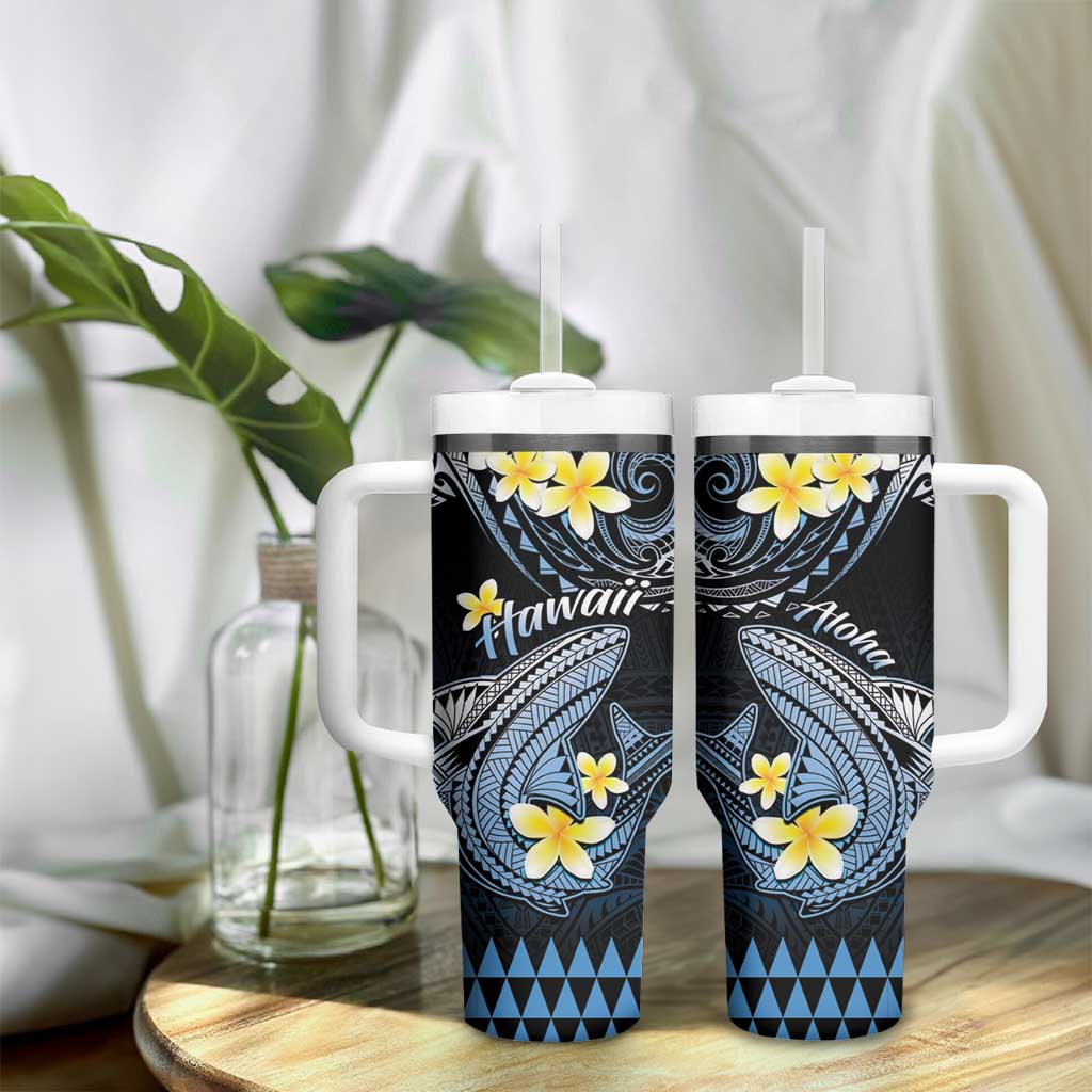 Hawaii Tumbler With Handle Polynesian Shark with Kakau Blue Version