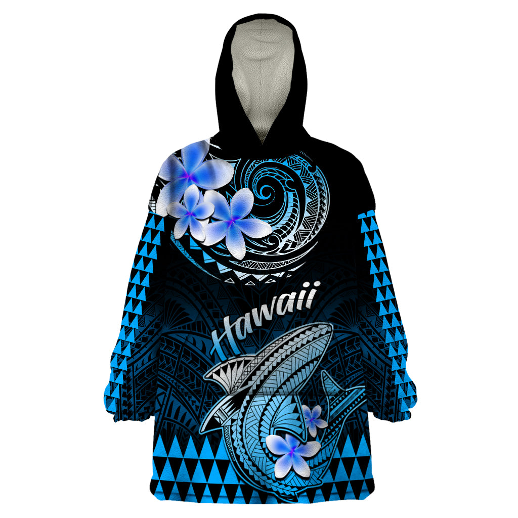 Hawaii Wearable Blanket Hoodie Polynesian Shark with Kakau Blue Version LT01 One Size Blue - Polynesian Pride