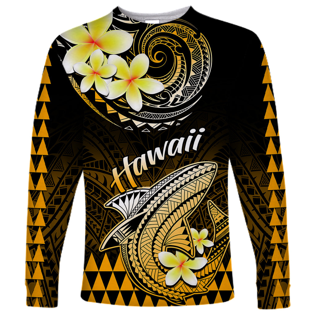 Hawaii Long Sleeve Shirt Polynesian Shark with Kakau Gold Version LT01 Unisex Gold - Polynesian Pride