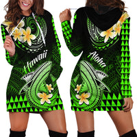 Hawaii Hoodie Dress Polynesian Shark with Kakau Green Version LT01 - Polynesian Pride
