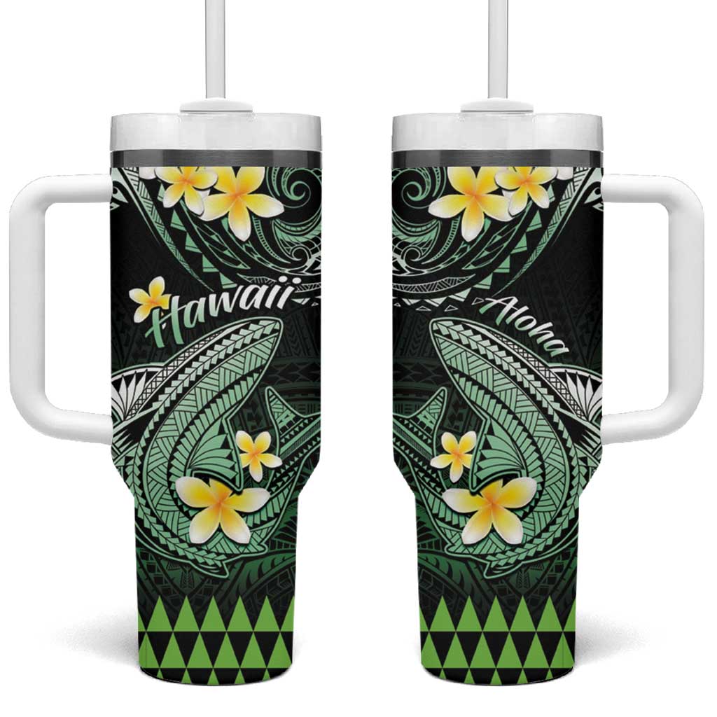 Hawaii Tumbler With Handle Polynesian Shark with Kakau Green Version