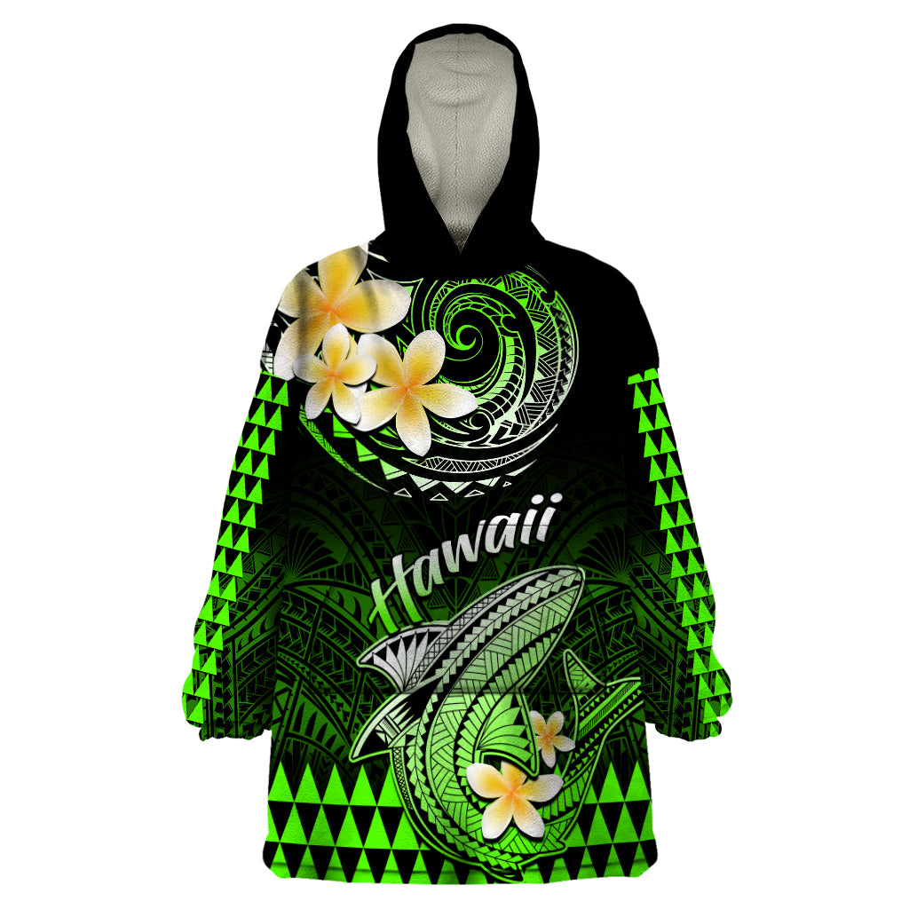 Hawaii Wearable Blanket Hoodie Polynesian Shark with Kakau Green Version LT01 One Size Green - Polynesian Pride