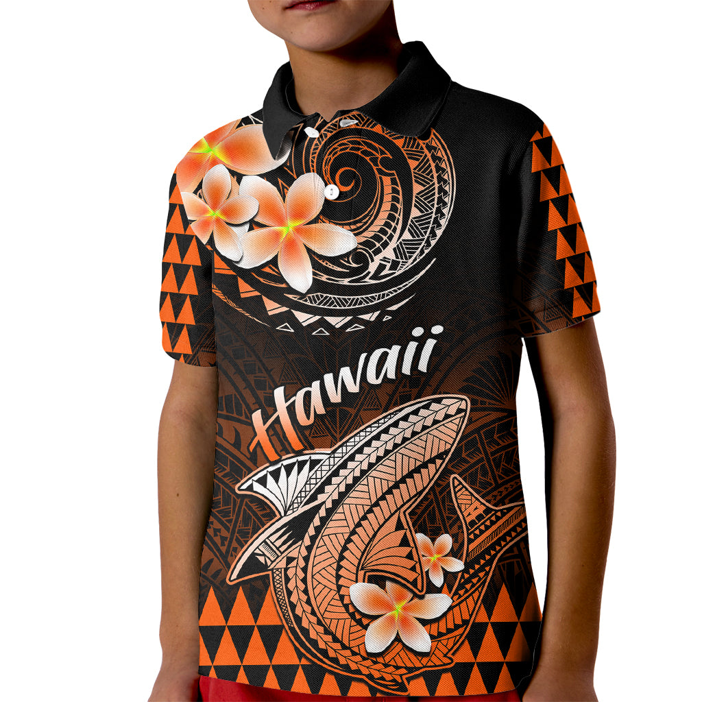 Hawaii Kid Polo Shirt Polynesian Shark with Kakau Orange Version LT01 Kid Orange - Polynesian Pride