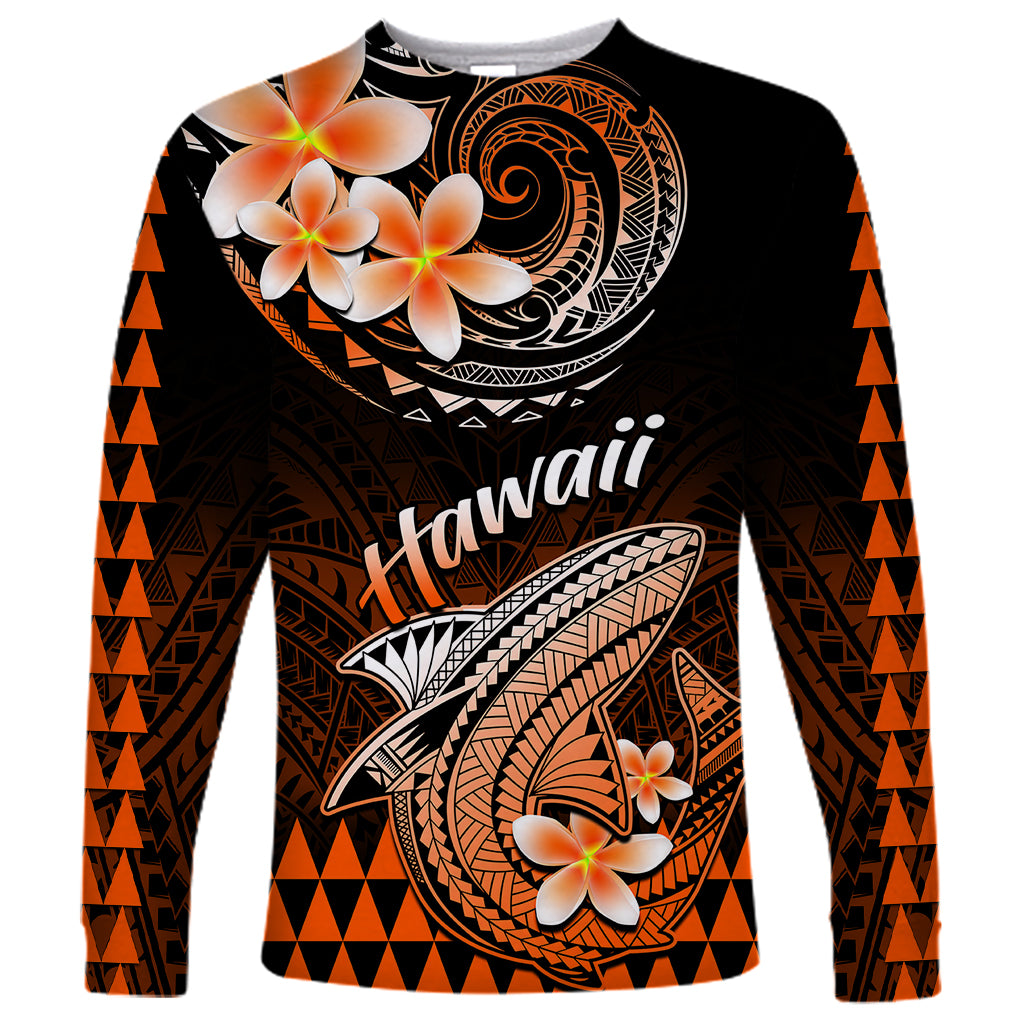 Hawaii Long Sleeve Shirt Polynesian Shark with Kakau Orange Version LT01 Unisex Orange - Polynesian Pride