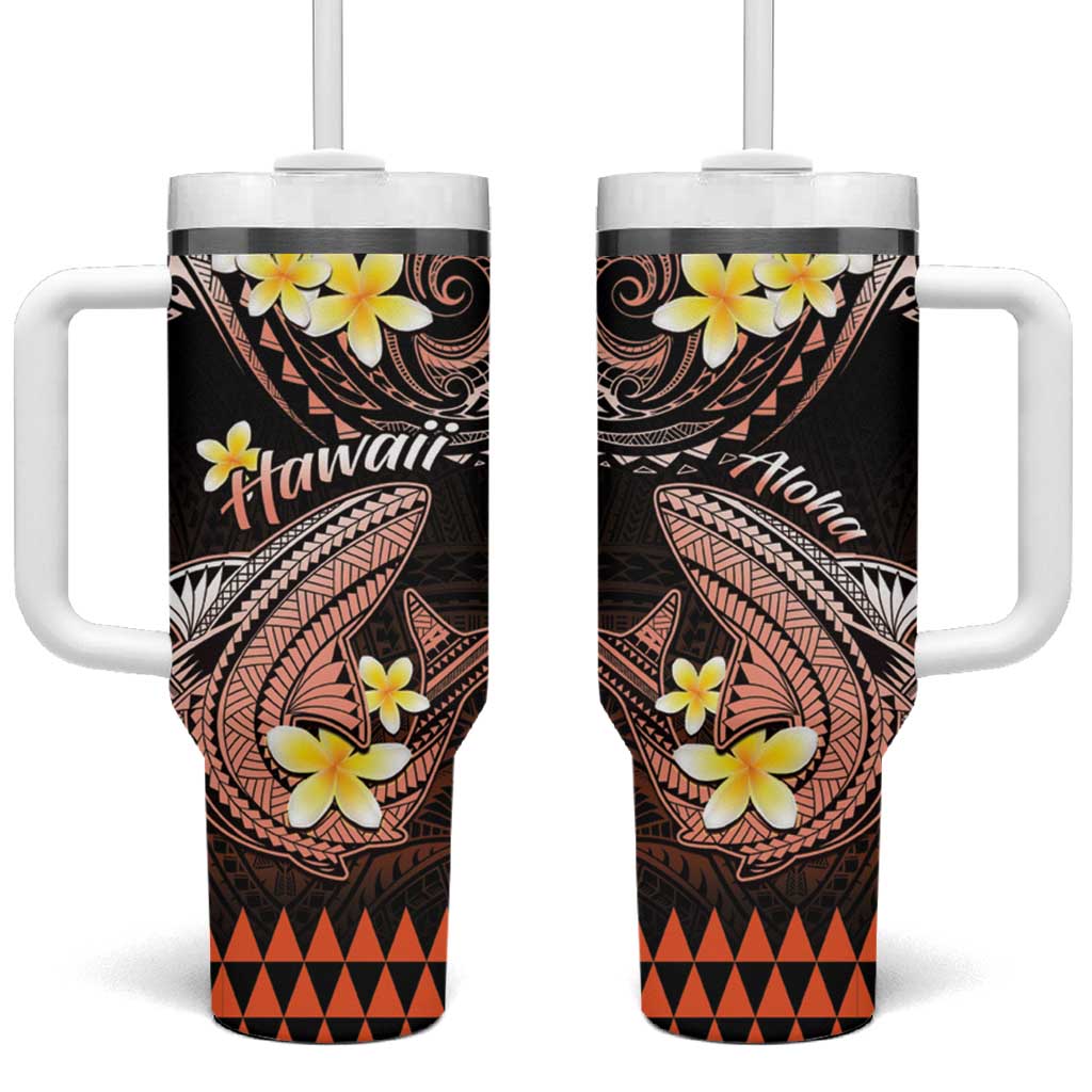 Hawaii Tumbler With Handle Polynesian Shark with Kakau Orange Version