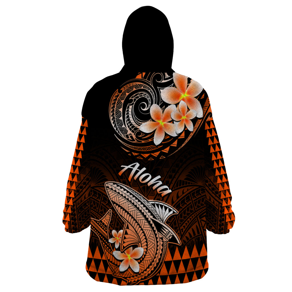 Hawaii Wearable Blanket Hoodie Polynesian Shark with Kakau Orange Version LT01 - Polynesian Pride