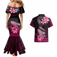 Hawaii Couples Matching Mermaid Dress and Hawaiian Shirt Polynesian Shark with Kakau Pink Version LT01 - Polynesian Pride