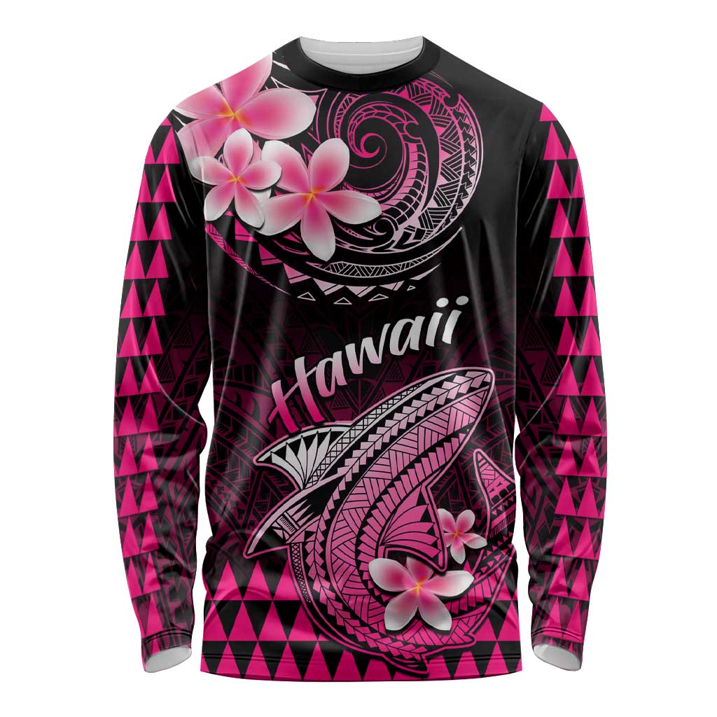 Hawaii Long Sleeve Shirt Polynesian Shark with Kakau Pink Version LT01