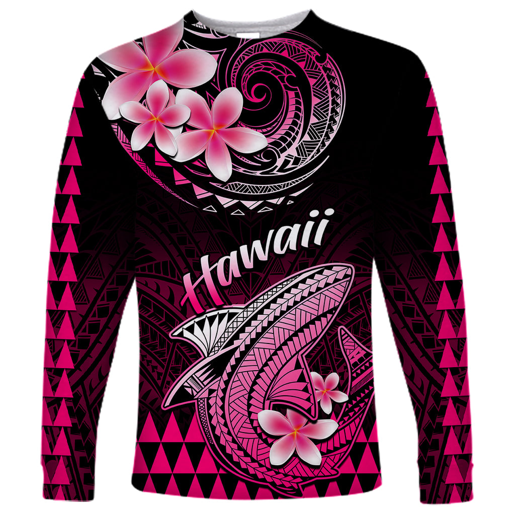 Hawaii Long Sleeve Shirt Polynesian Shark with Kakau Pink Version LT01 Unisex Pink - Polynesian Pride