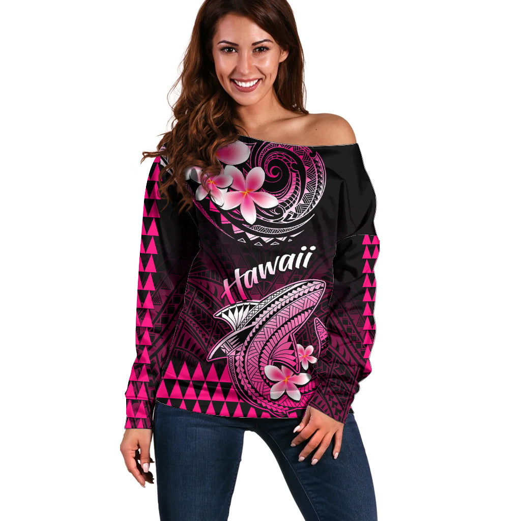 Hawaii Off Shoulder Sweater Polynesian Shark with Kakau Pink Version LT01 Women Pink - Polynesian Pride