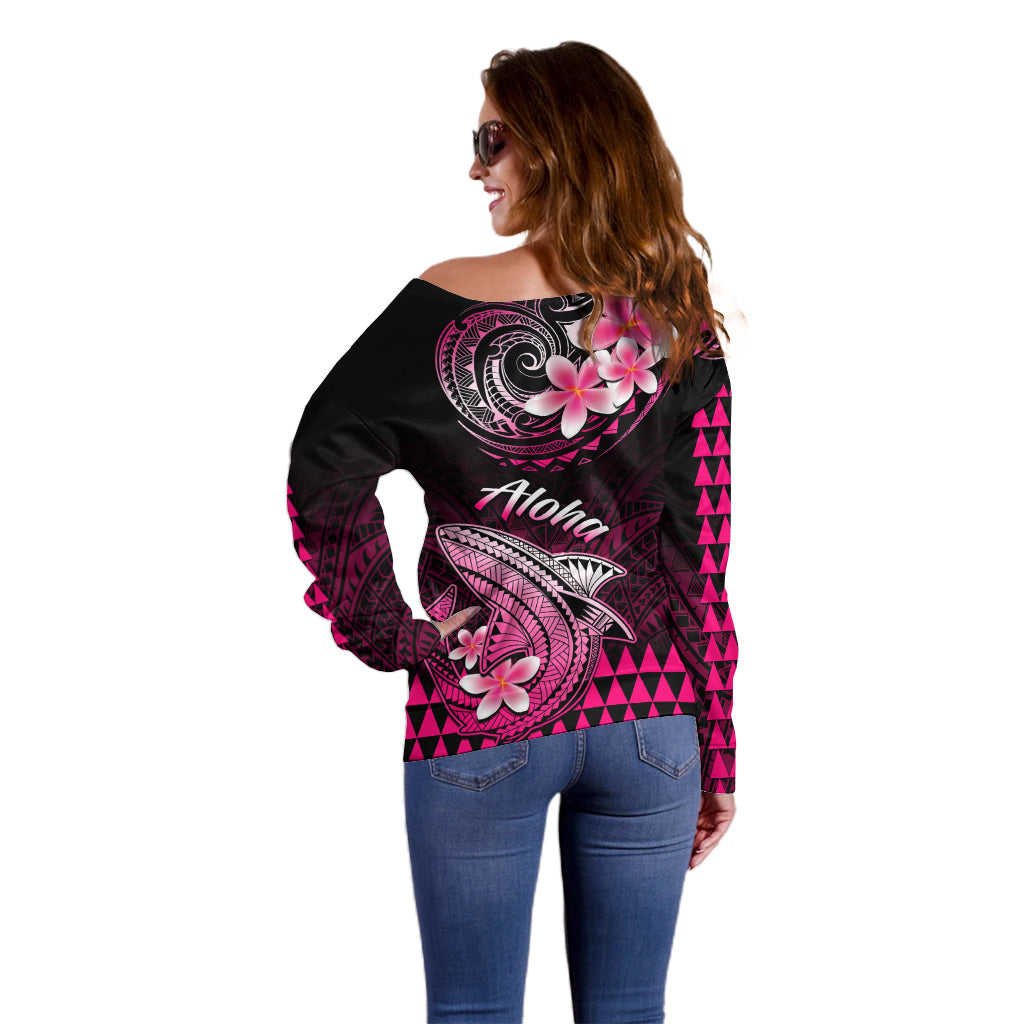 Hawaii Off Shoulder Sweater Polynesian Shark with Kakau Pink Version LT01 - Polynesian Pride