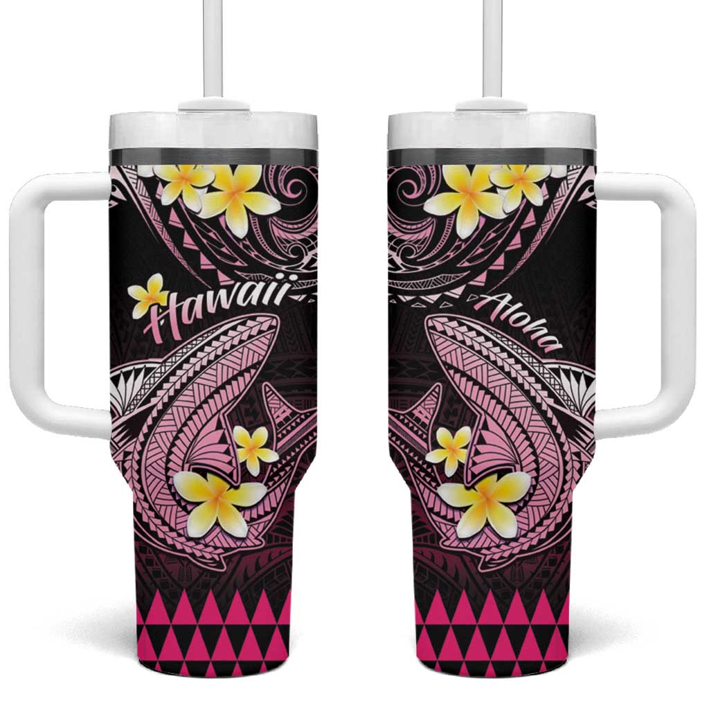 Hawaii Tumbler With Handle Polynesian Shark with Kakau Pink Version